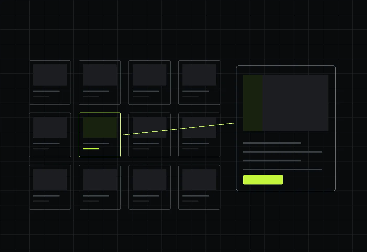 Schematic: a server-rendered product catalogue with one product opened into a detail view.