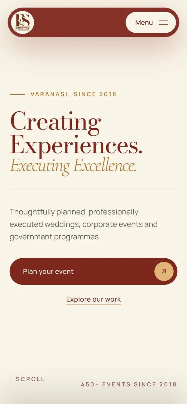 Event Studio homepage on a phone