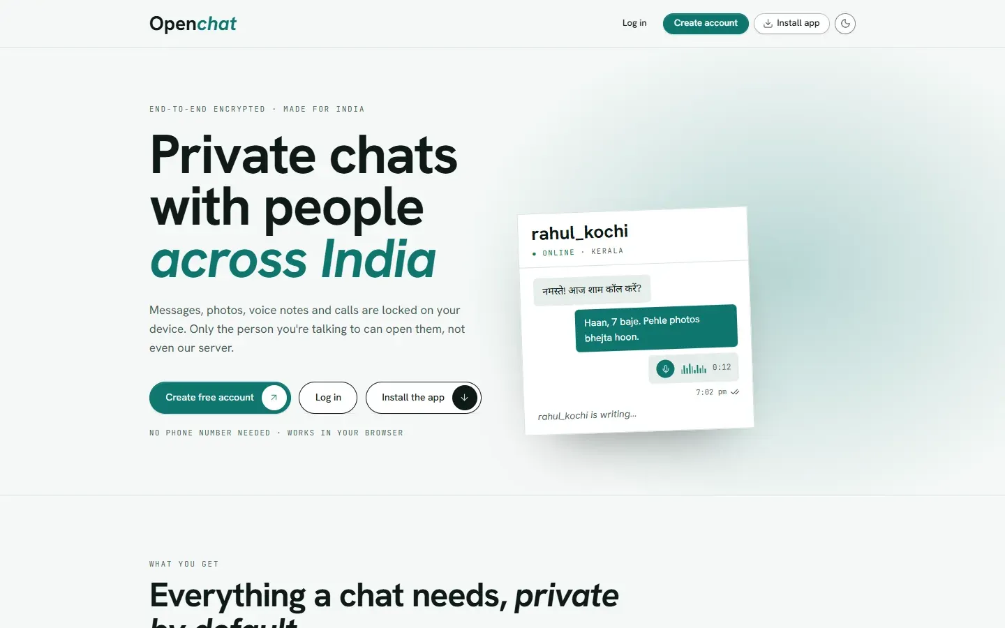 OpenChat homepage on a laptop