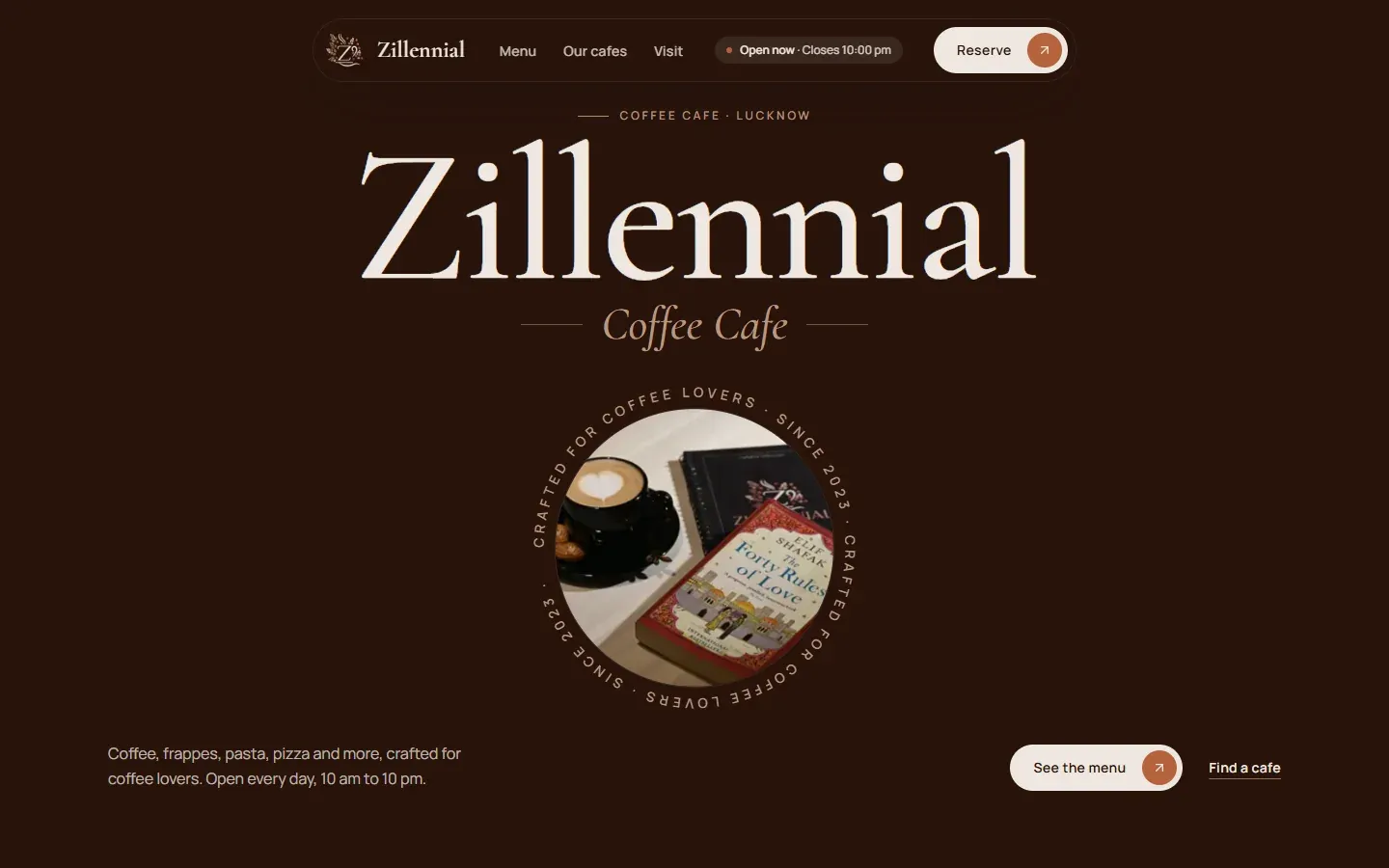 Zillennial Coffee Cafe homepage on a laptop